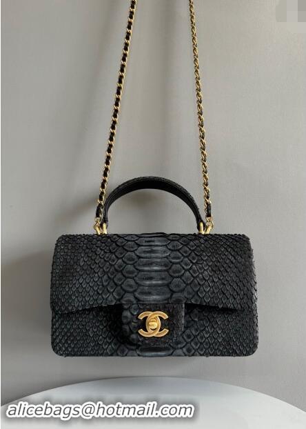 Top Grade Chanel Mini Classic Flap Bag with Top Handle in Pythonskin Leather AS2431 Black 2024