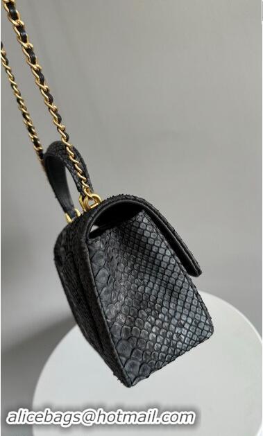 Top Grade Chanel Mini Classic Flap Bag with Top Handle in Pythonskin Leather AS2431 Black 2024