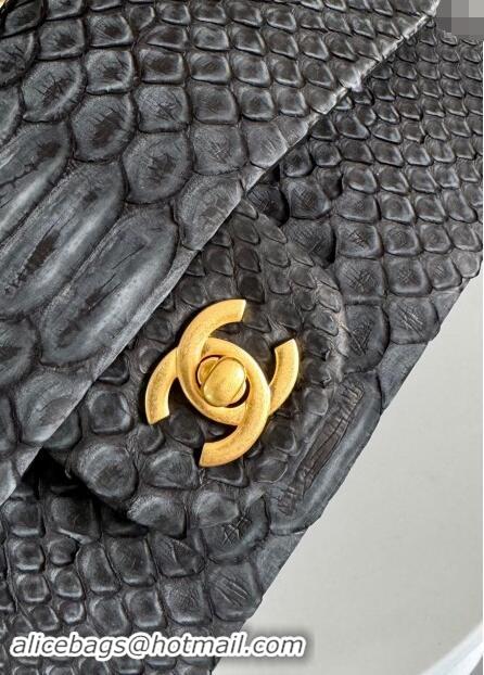 Top Grade Chanel Mini Classic Flap Bag with Top Handle in Pythonskin Leather AS2431 Black 2024