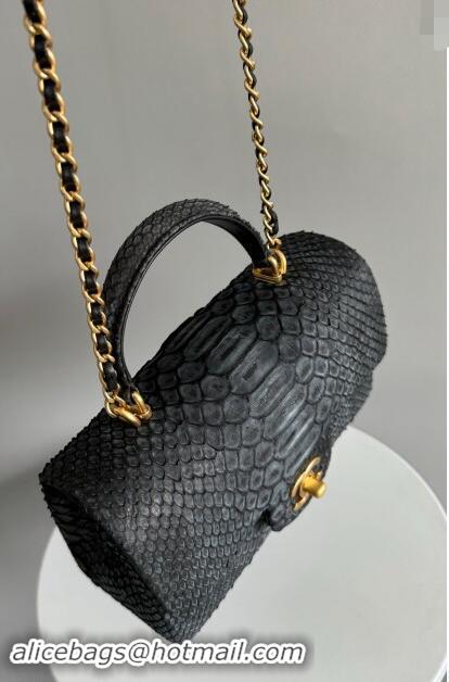 Top Grade Chanel Mini Classic Flap Bag with Top Handle in Pythonskin Leather AS2431 Black 2024