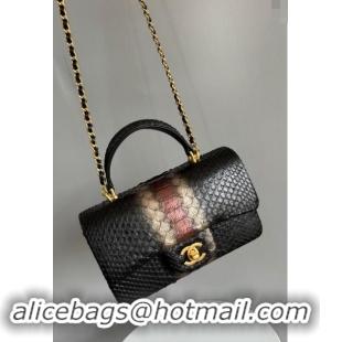 Grade Design Chanel Mini Classic Flap Bag with Top Handle in Pythonskin Leather AS2431 Black/Others 2024