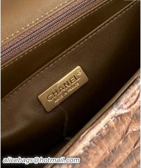 Super Quality Chanel Mini Classic Flap Bag with Top Handle in Pythonskin Leather AS2431 Light Brown 2024