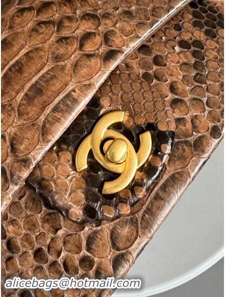 Super Quality Chanel Mini Classic Flap Bag with Top Handle in Pythonskin Leather AS2431 Light Brown 2024