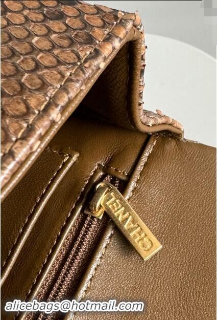 Super Quality Chanel Mini Classic Flap Bag with Top Handle in Pythonskin Leather AS2431 Light Brown 2024