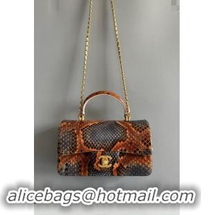 Discount Chanel Mini Classic Flap Bag with Top Handle in Pythonskin Leather AS2431 Grey/Orange 2024