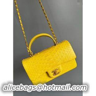 Market Sells Chanel Mini Classic Flap Bag with Top Handle in Pythonskin Leather AS2431 Bright Yellow 2024