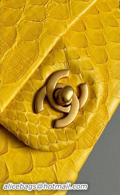 Market Sells Chanel Mini Classic Flap Bag with Top Handle in Pythonskin Leather AS2431 Bright Yellow 2024