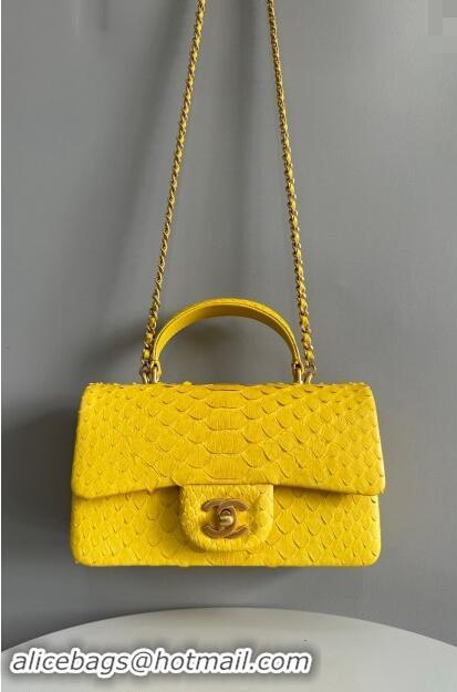 Market Sells Chanel Mini Classic Flap Bag with Top Handle in Pythonskin Leather AS2431 Bright Yellow 2024