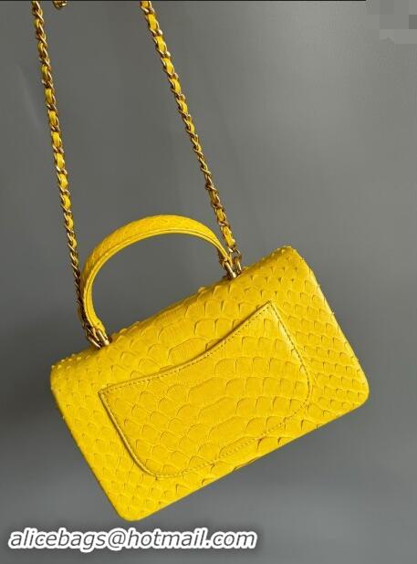 Market Sells Chanel Mini Classic Flap Bag with Top Handle in Pythonskin Leather AS2431 Bright Yellow 2024