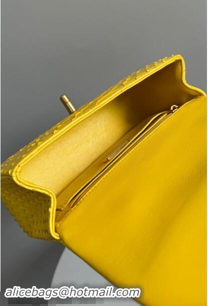 Market Sells Chanel Mini Classic Flap Bag with Top Handle in Pythonskin Leather AS2431 Bright Yellow 2024