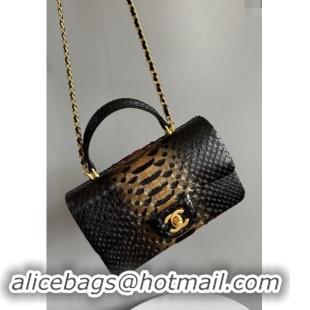 Pretty Style Chanel Mini Classic Flap Bag with Top Handle in Pythonskin Leather AS2431 Black/Gold 2024