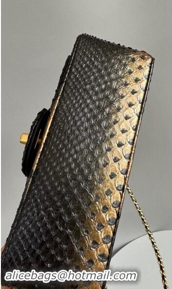 Pretty Style Chanel Mini Classic Flap Bag with Top Handle in Pythonskin Leather AS2431 Black/Gold 2024