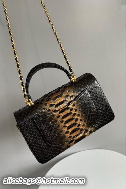 Pretty Style Chanel Mini Classic Flap Bag with Top Handle in Pythonskin Leather AS2431 Black/Gold 2024