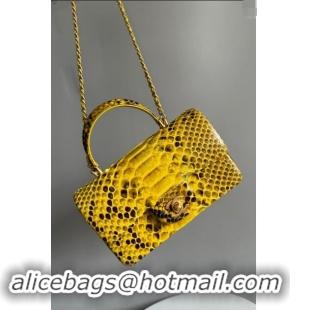 Shop Design Chanel Mini Classic Flap Bag with Top Handle in Pythonskin Leather AS2431 Yellow 2024