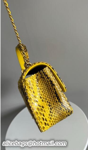 Shop Design Chanel Mini Classic Flap Bag with Top Handle in Pythonskin Leather AS2431 Yellow 2024