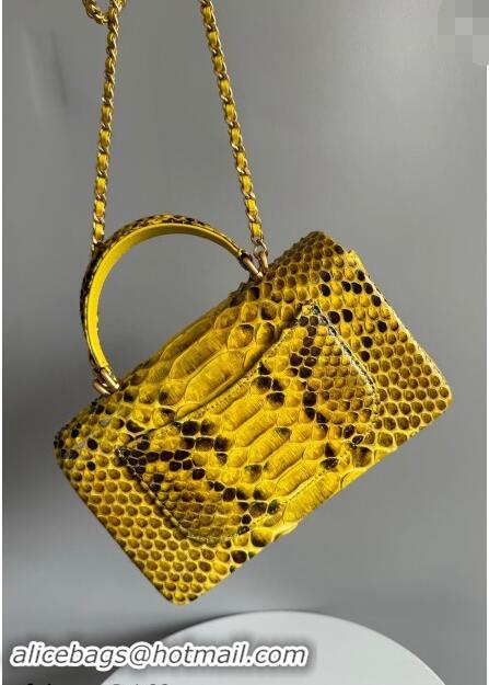 Shop Design Chanel Mini Classic Flap Bag with Top Handle in Pythonskin Leather AS2431 Yellow 2024