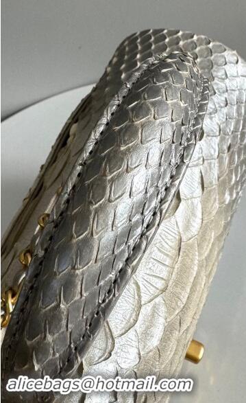 Best Grade Chanel Mini Classic Flap Bag with Top Handle in Pythonskin Leather AS2431 Silver Grey 2024