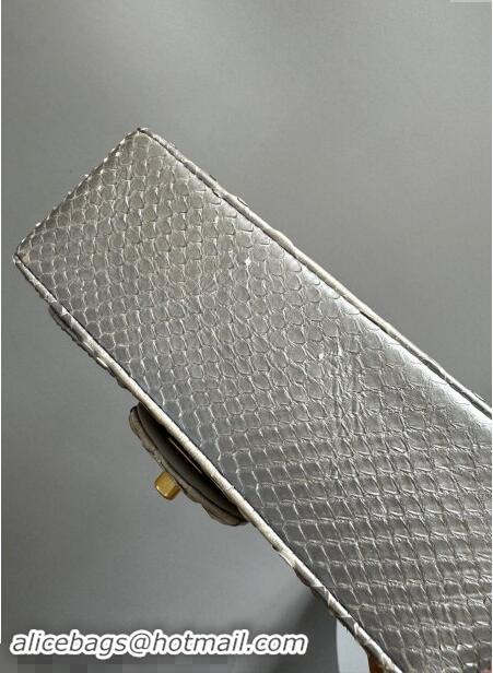 Best Grade Chanel Mini Classic Flap Bag with Top Handle in Pythonskin Leather AS2431 Silver Grey 2024