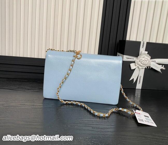 Pretty Style Chanel Medium Flap Bag with Chain in Grained Shiny Calfskin AS5180 Light Blue 2024