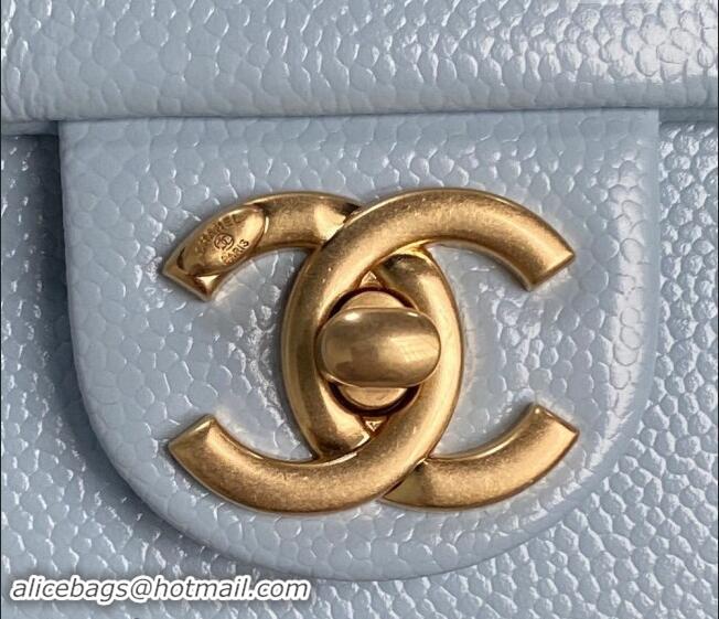 Pretty Style Chanel Medium Flap Bag with Chain in Grained Shiny Calfskin AS5180 Light Blue 2024