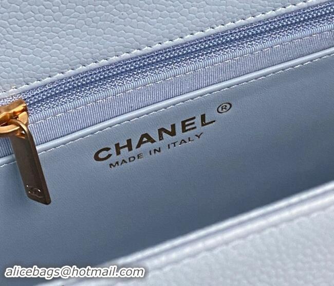 Pretty Style Chanel Medium Flap Bag with Chain in Grained Shiny Calfskin AS5180 Light Blue 2024