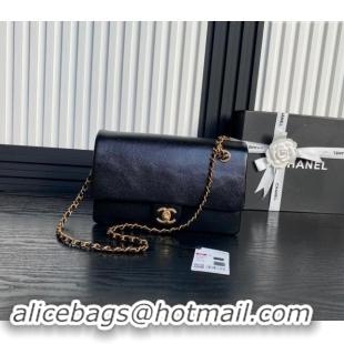 Top Quality Chanel Medium Flap Bag with Chain in Grained Shiny Calfskin AS5180 Black 2024