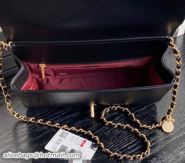 Top Quality Chanel Medium Flap Bag with Chain in Grained Shiny Calfskin AS5180 Black 2024