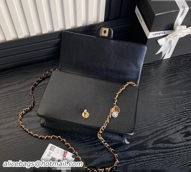 Top Quality Chanel Medium Flap Bag with Chain in Grained Shiny Calfskin AS5180 Black 2024