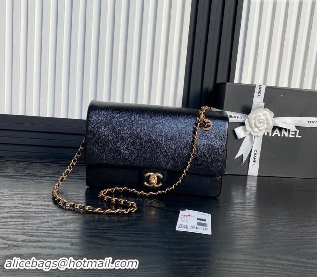 Top Quality Chanel Medium Flap Bag with Chain in Grained Shiny Calfskin AS5180 Black 2024