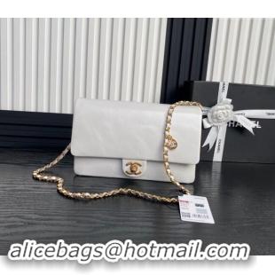 Well Crafted Chanel Medium Flap Bag with Chain in Grained Shiny Calfskin AS5180 White 2024