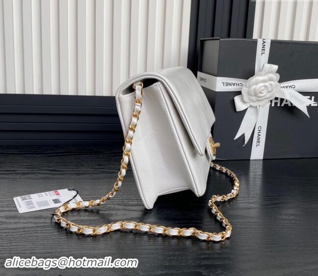 Well Crafted Chanel Medium Flap Bag with Chain in Grained Shiny Calfskin AS5180 White 2024