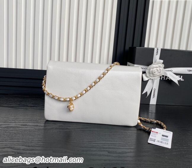 Well Crafted Chanel Medium Flap Bag with Chain in Grained Shiny Calfskin AS5180 White 2024