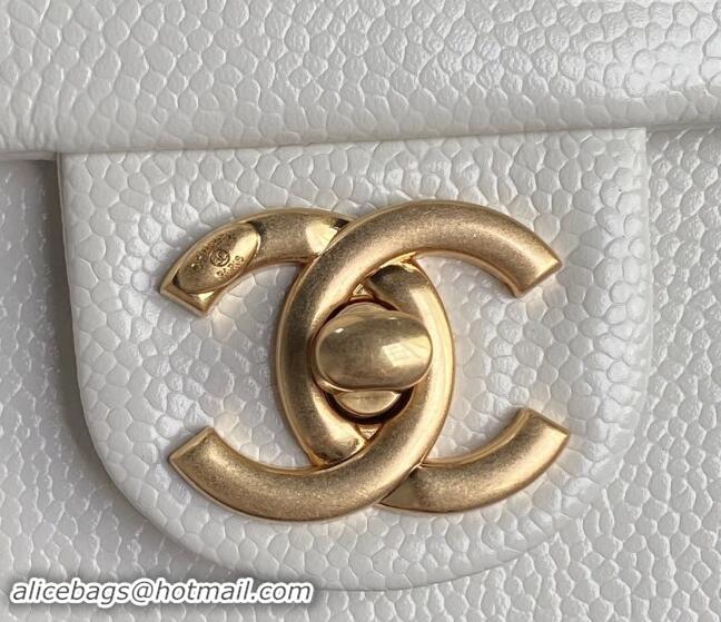 Well Crafted Chanel Medium Flap Bag with Chain in Grained Shiny Calfskin AS5180 White 2024