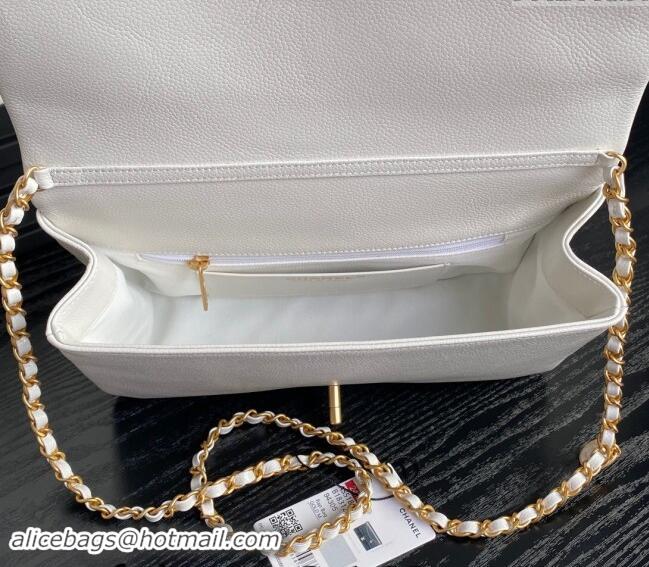 Well Crafted Chanel Medium Flap Bag with Chain in Grained Shiny Calfskin AS5180 White 2024