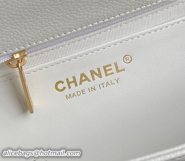 Well Crafted Chanel Medium Flap Bag with Chain in Grained Shiny Calfskin AS5180 White 2024