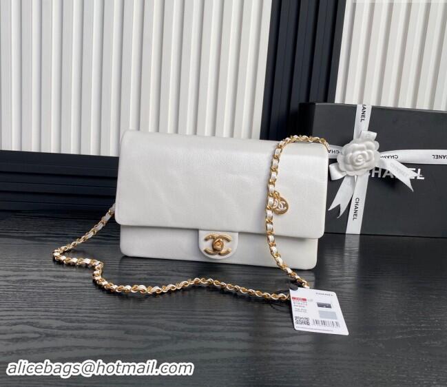 Well Crafted Chanel Medium Flap Bag with Chain in Grained Shiny Calfskin AS5180 White 2024