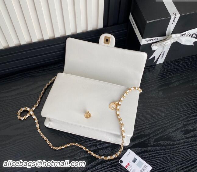 Well Crafted Chanel Medium Flap Bag with Chain in Grained Shiny Calfskin AS5180 White 2024