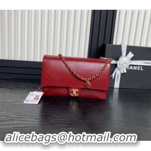 Low Cost Chanel Medium Flap Bag with Chain in Grained Shiny Calfskin AS5180 Red 2024