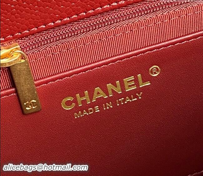 Low Cost Chanel Medium Flap Bag with Chain in Grained Shiny Calfskin AS5180 Red 2024