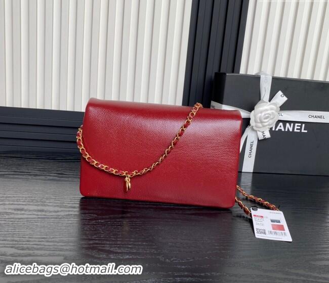 Low Cost Chanel Medium Flap Bag with Chain in Grained Shiny Calfskin AS5180 Red 2024