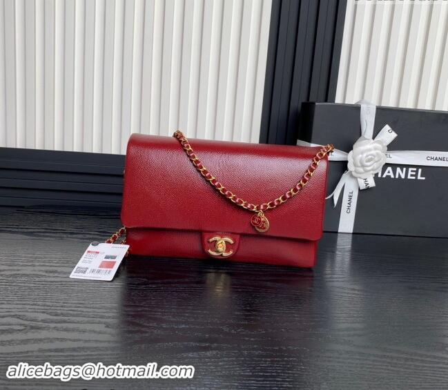 Low Cost Chanel Medium Flap Bag with Chain in Grained Shiny Calfskin AS5180 Red 2024