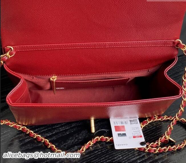 Low Cost Chanel Medium Flap Bag with Chain in Grained Shiny Calfskin AS5180 Red 2024