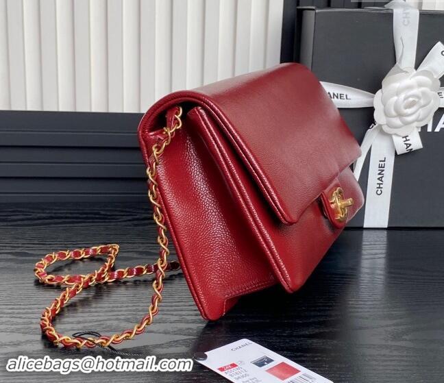 Low Cost Chanel Medium Flap Bag with Chain in Grained Shiny Calfskin AS5180 Red 2024