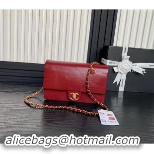 Pretty Style Chanel Grained Shiny Calfskin Small Flap Bag with Chain AS5186 Red 2024