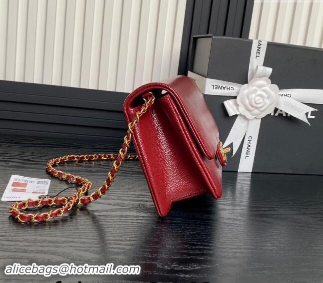 Pretty Style Chanel Grained Shiny Calfskin Small Flap Bag with Chain AS5186 Red 2024