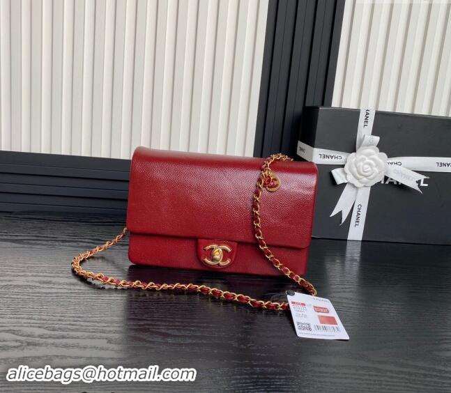 Pretty Style Chanel Grained Shiny Calfskin Small Flap Bag with Chain AS5186 Red 2024