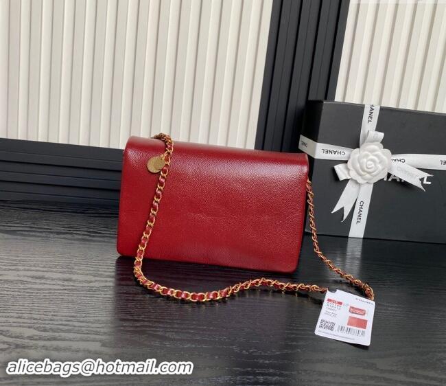 Pretty Style Chanel Grained Shiny Calfskin Small Flap Bag with Chain AS5186 Red 2024