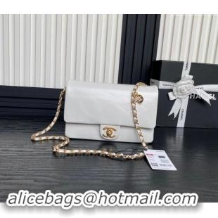 New Fashion Chanel Grained Shiny Calfskin Small Flap Bag with Chain AS5186 White 2024