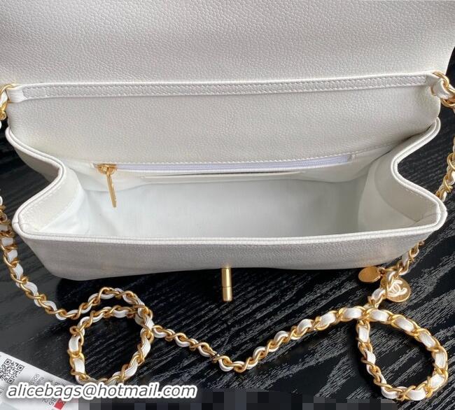 New Fashion Chanel Grained Shiny Calfskin Small Flap Bag with Chain AS5186 White 2024