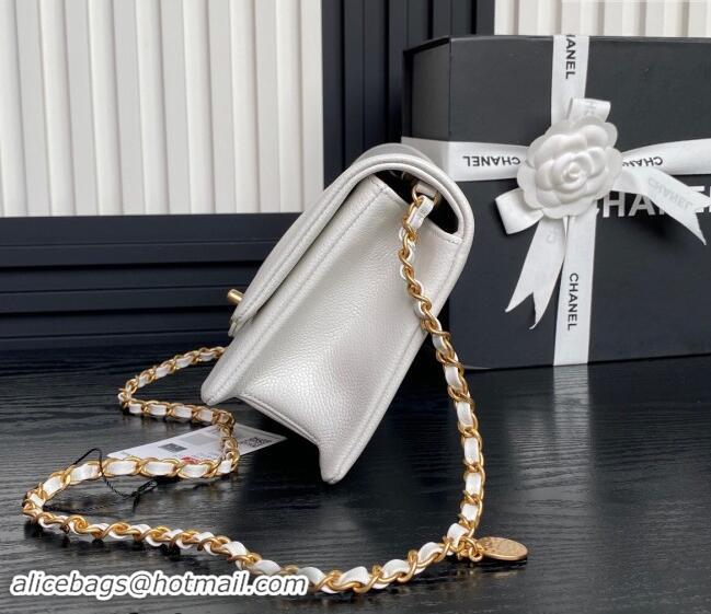 New Fashion Chanel Grained Shiny Calfskin Small Flap Bag with Chain AS5186 White 2024